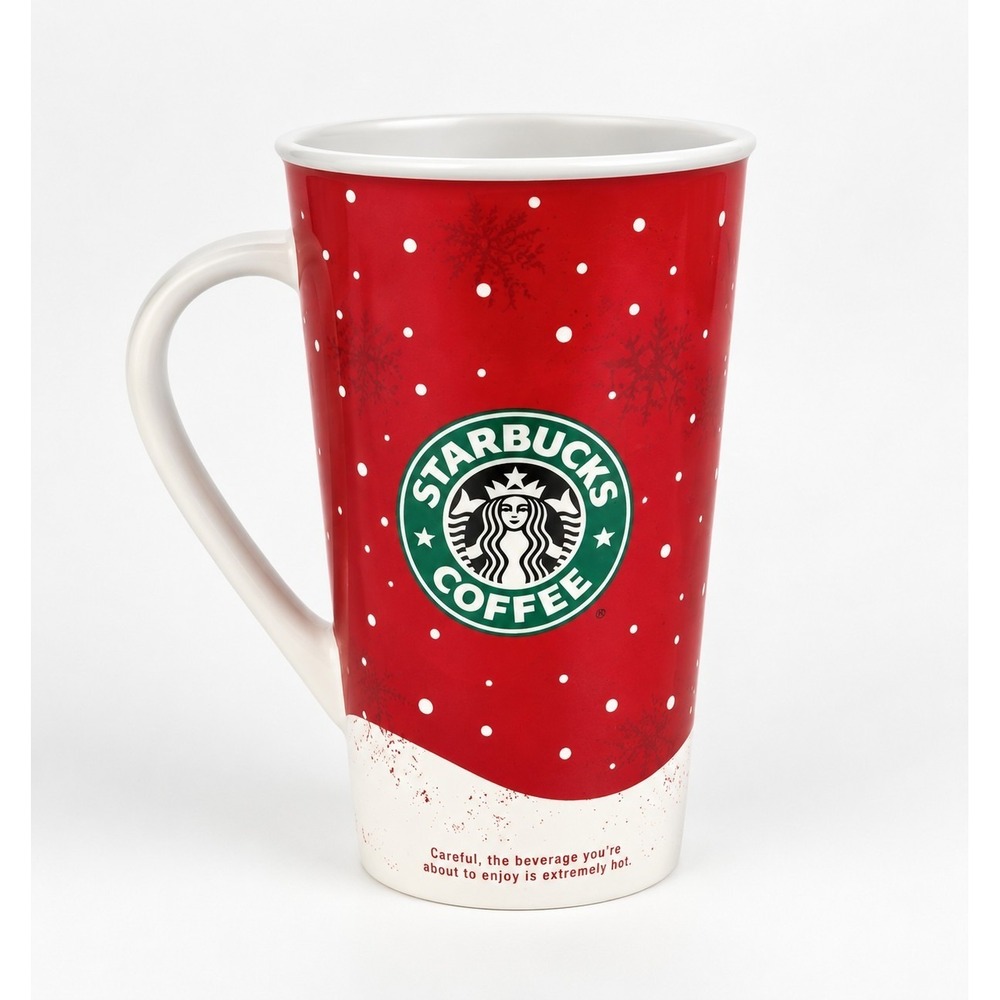 Starbucks Holiday 2007 Red Snowflake 16 oz Ceramic Latte Coffee Mug Christmas